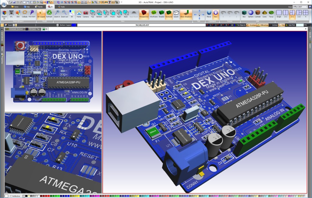 AutoTRAX DEX PCB поддържа триизмерна визуализация на проектите екранна снимка AutoTRAX DEX PCB
