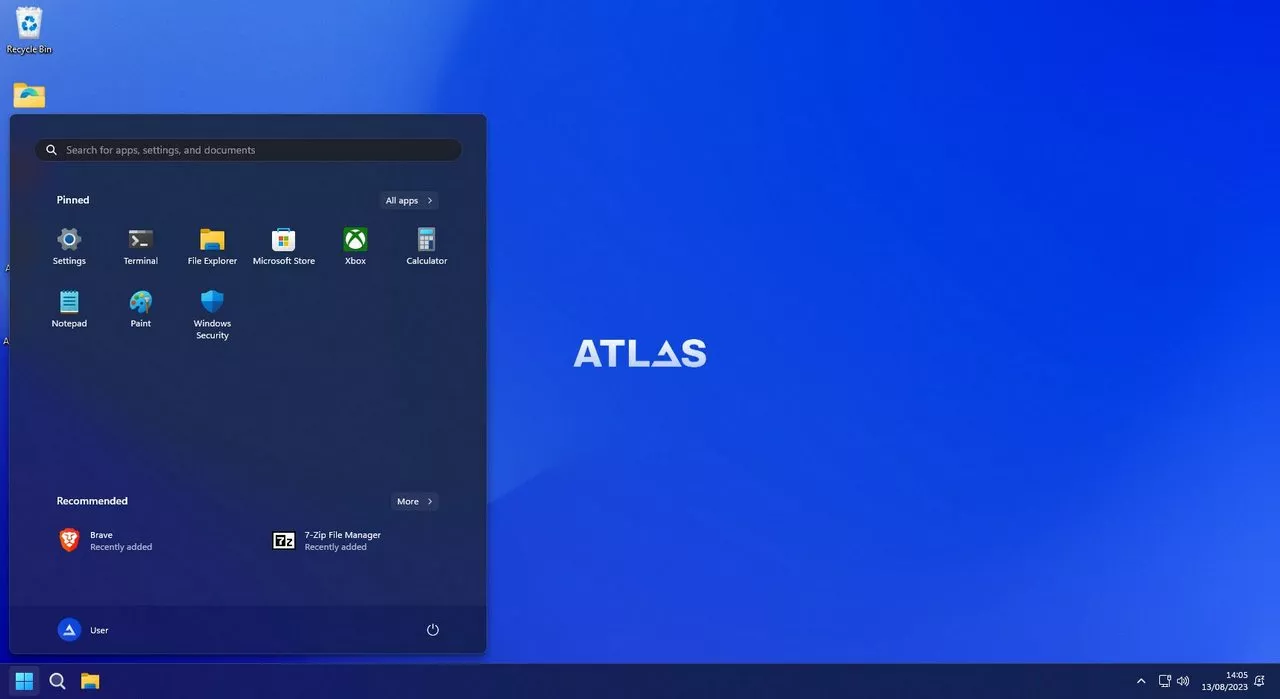 Операционната система AtlasOS се явява олекотен вариант на Windows 11(екранна
