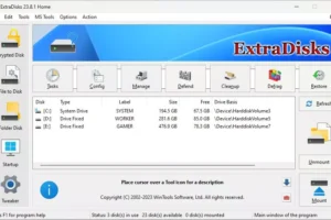 Главният прозорец на ExtraDisks показва списъка с устройства в компютъра